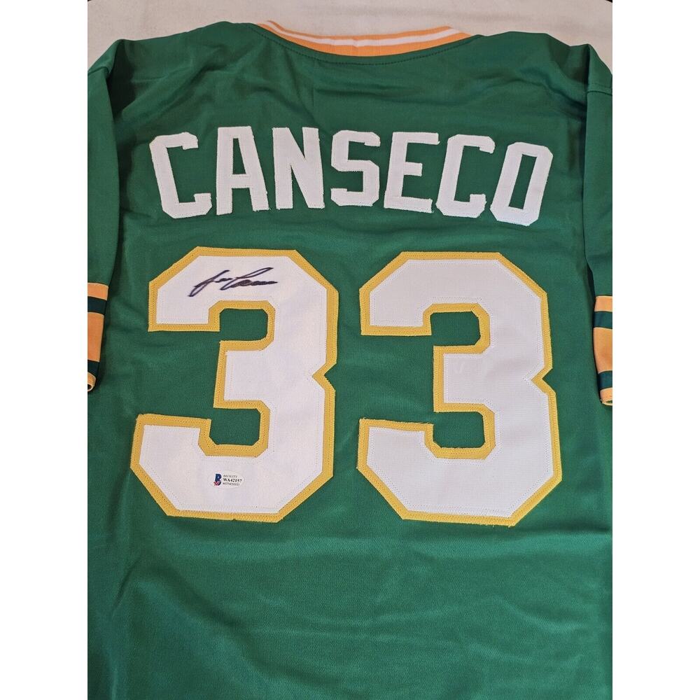 Jose Canseco Autographed/Signed Jersey Beckett Sticker Green Custom Jersey